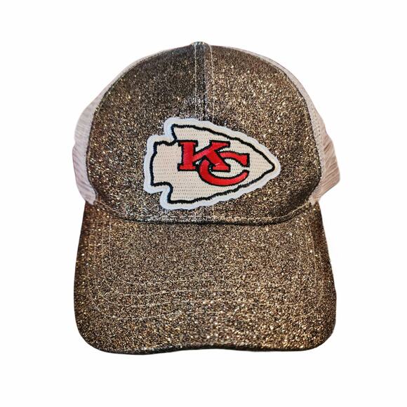 KC Chiefs Gold Sparkle Snap Mesh Trucker Hat Cap - Picture 2 of 2